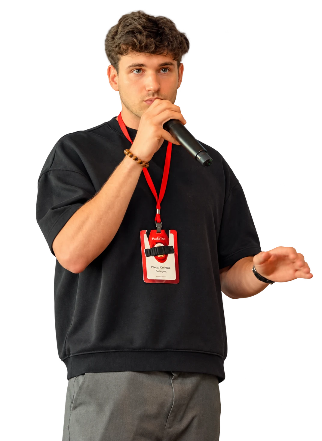 The June Hack A Ton host speaking into a microphone