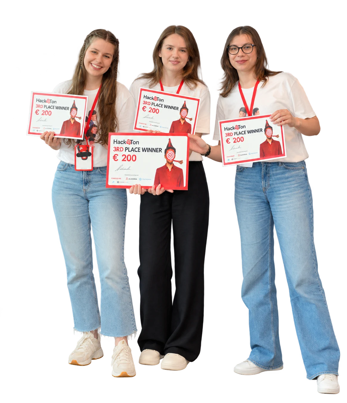 The three women on the third-place team holding their Hack A Ton prizes